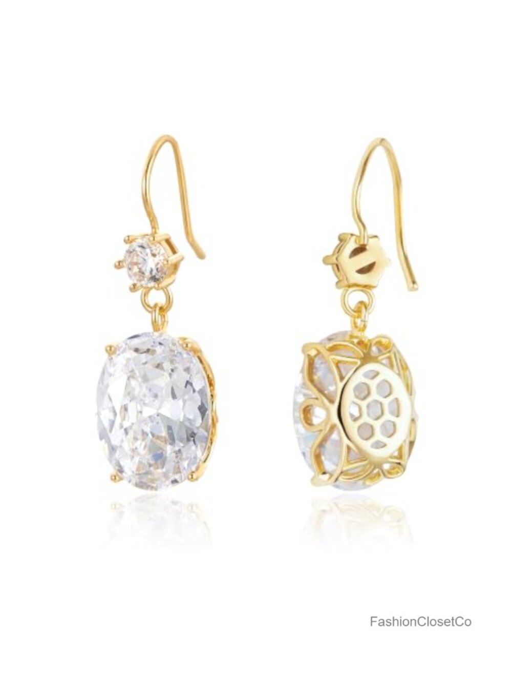 14K Gold Plated Cubic Zirconia Drop Hook Earrings for Women